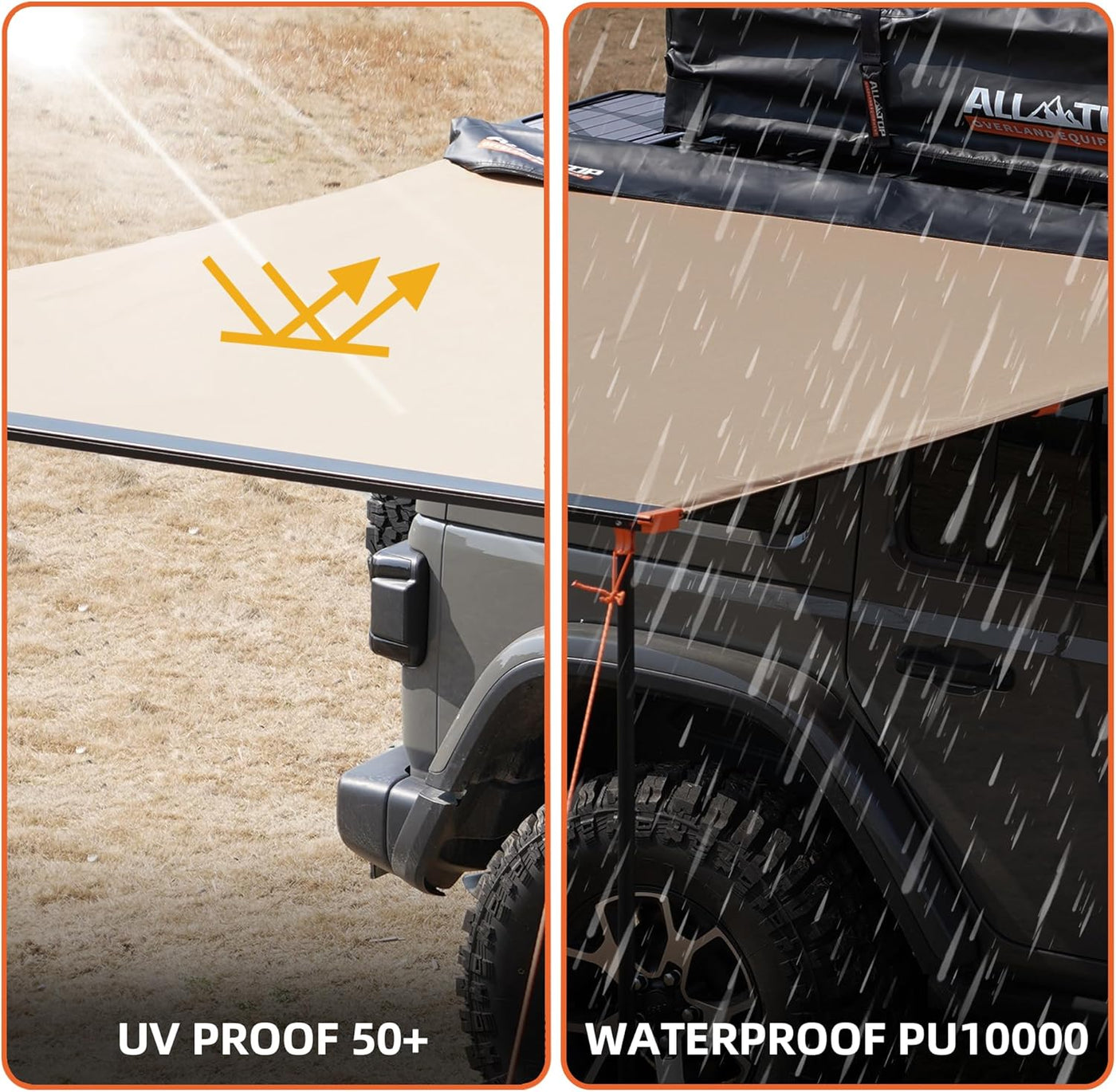 ALL-TOP Vehicle Awning 8.2'x8.2' Roof Rack Pull-Out Sun Shade UV50+, Weatherproof - $130