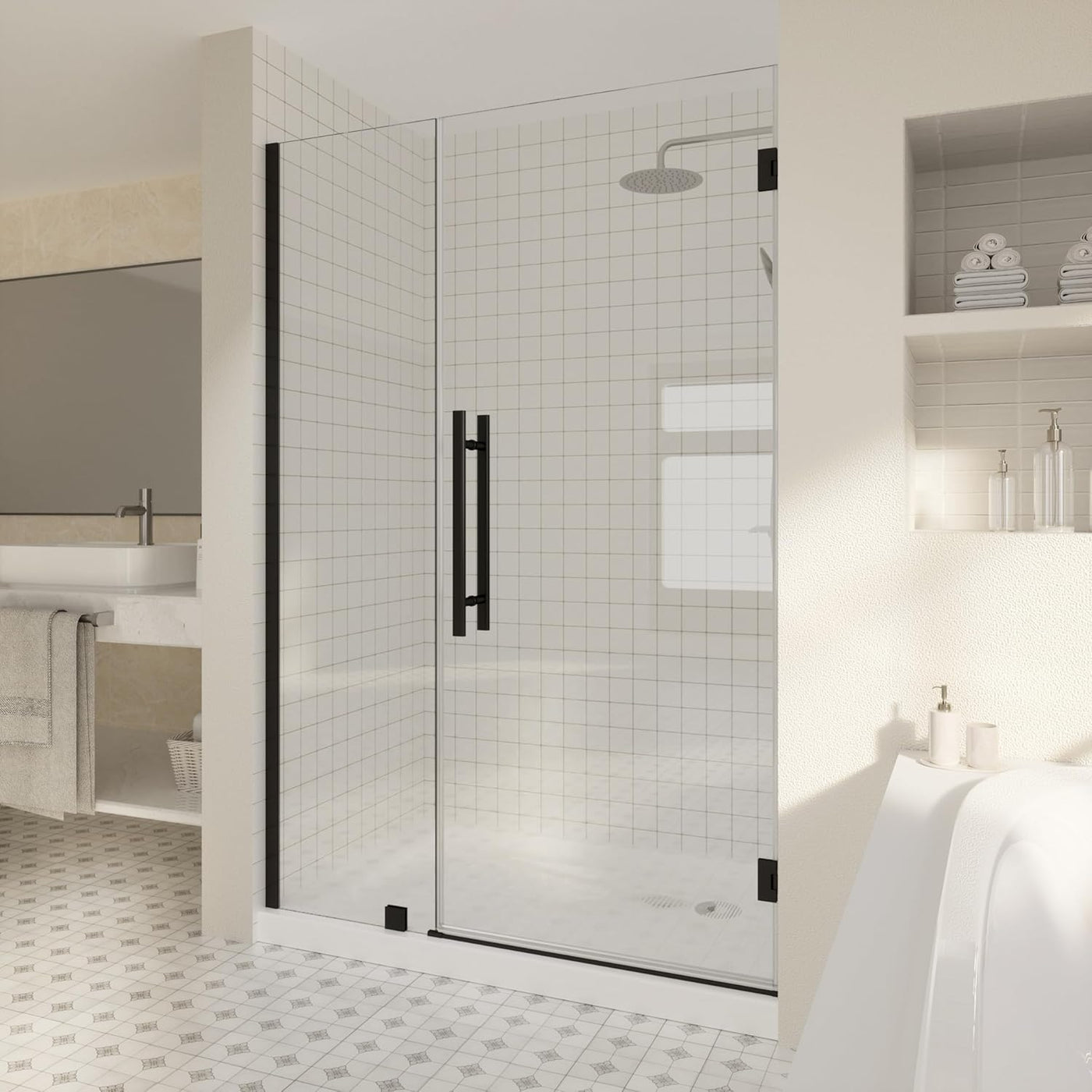 Frameless Wall Hinge Shower Door with 5/16" (8mm) Tempered Glass - $210