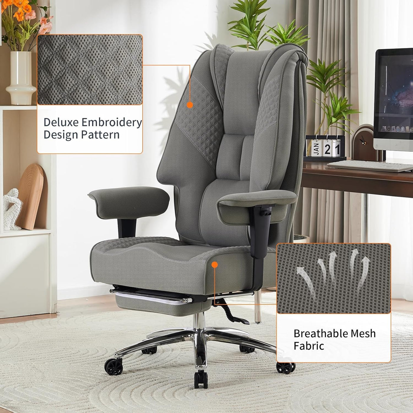 Big and Tall Office Chair 400lbs Wide Seat, Mesh High Back Executive Office Chair - $230