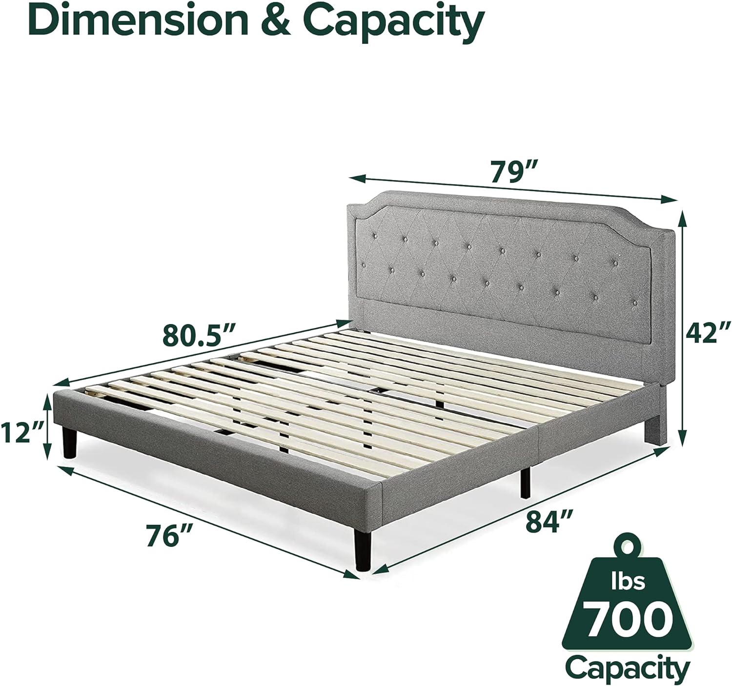 ZINUS Kellen Upholstered Scalloped Platform Bed Frame, Mattress Foundation, King - $190