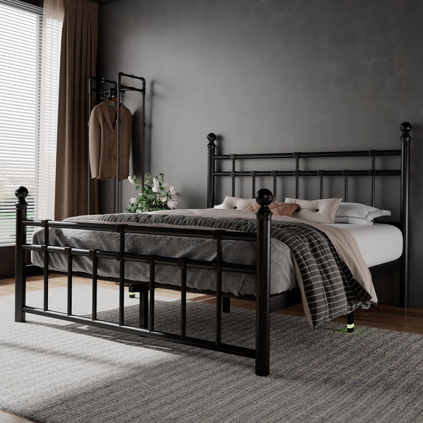 Feonase Full Size Metal Platform Bed Frame with Headboard & Footboard - $80