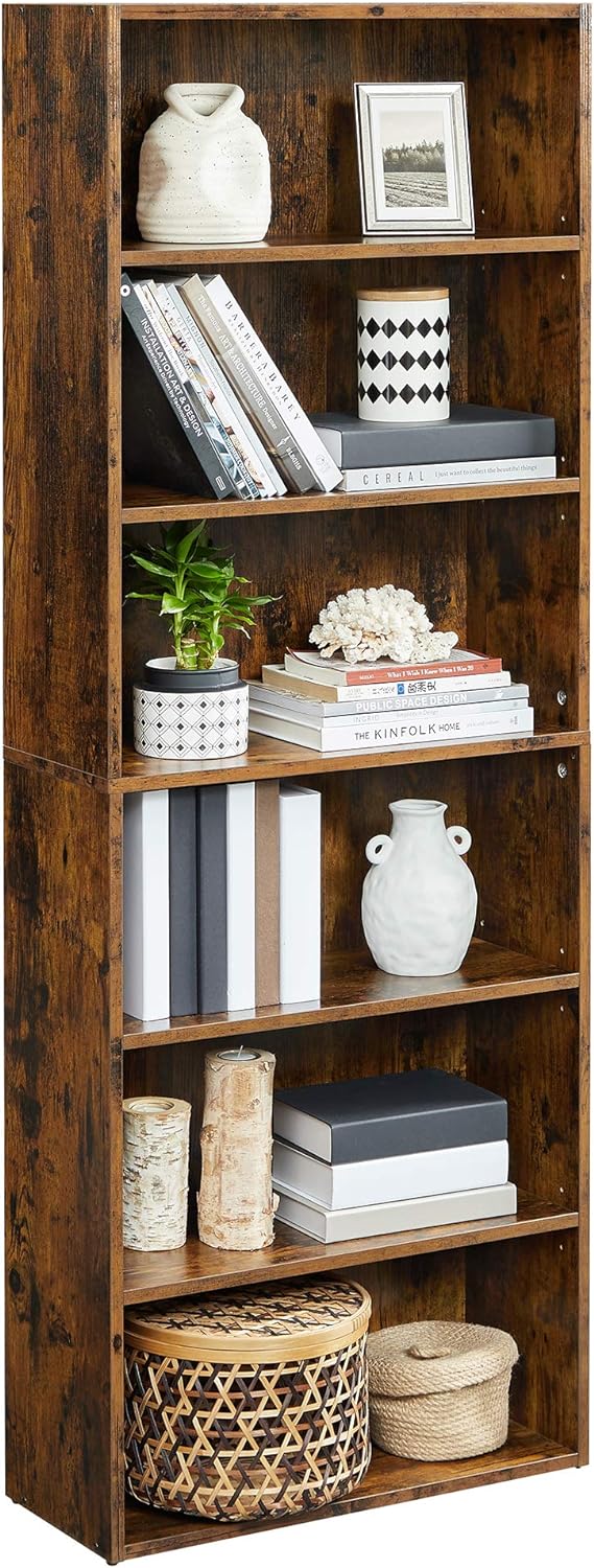 VASAGLE Bookshelf, 6-Tier Open Bookcase w/ Adjustable Storage Shelves, Rustic Brown - $50