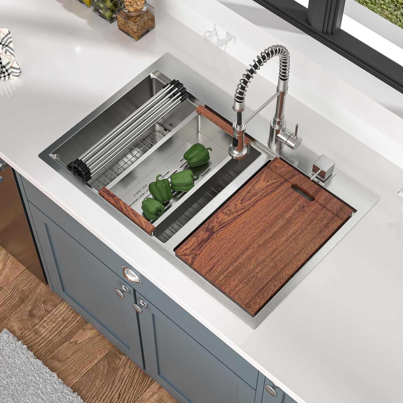 Mocoloo 33 Inch Drop In Kitchen Sink Double Bowl Workstation Kitchen Sink - $220