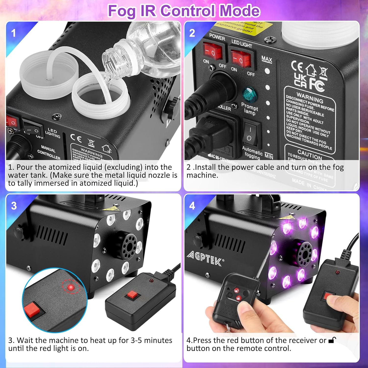 AGPTEK Smoke Machine, Fog Machine with 13 Colorful LED Lights Effect - $50
