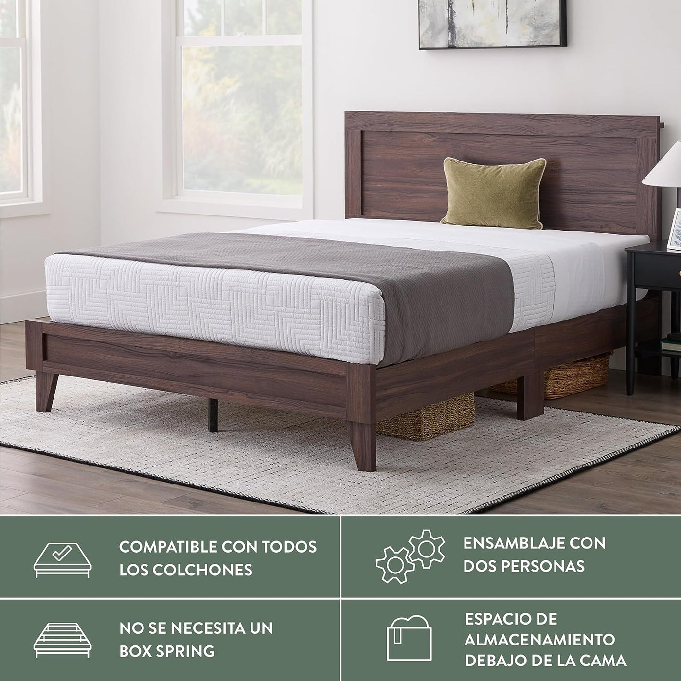 Edenbrook Delta Queen Bed Frame with Headboard, Mahogany- $155