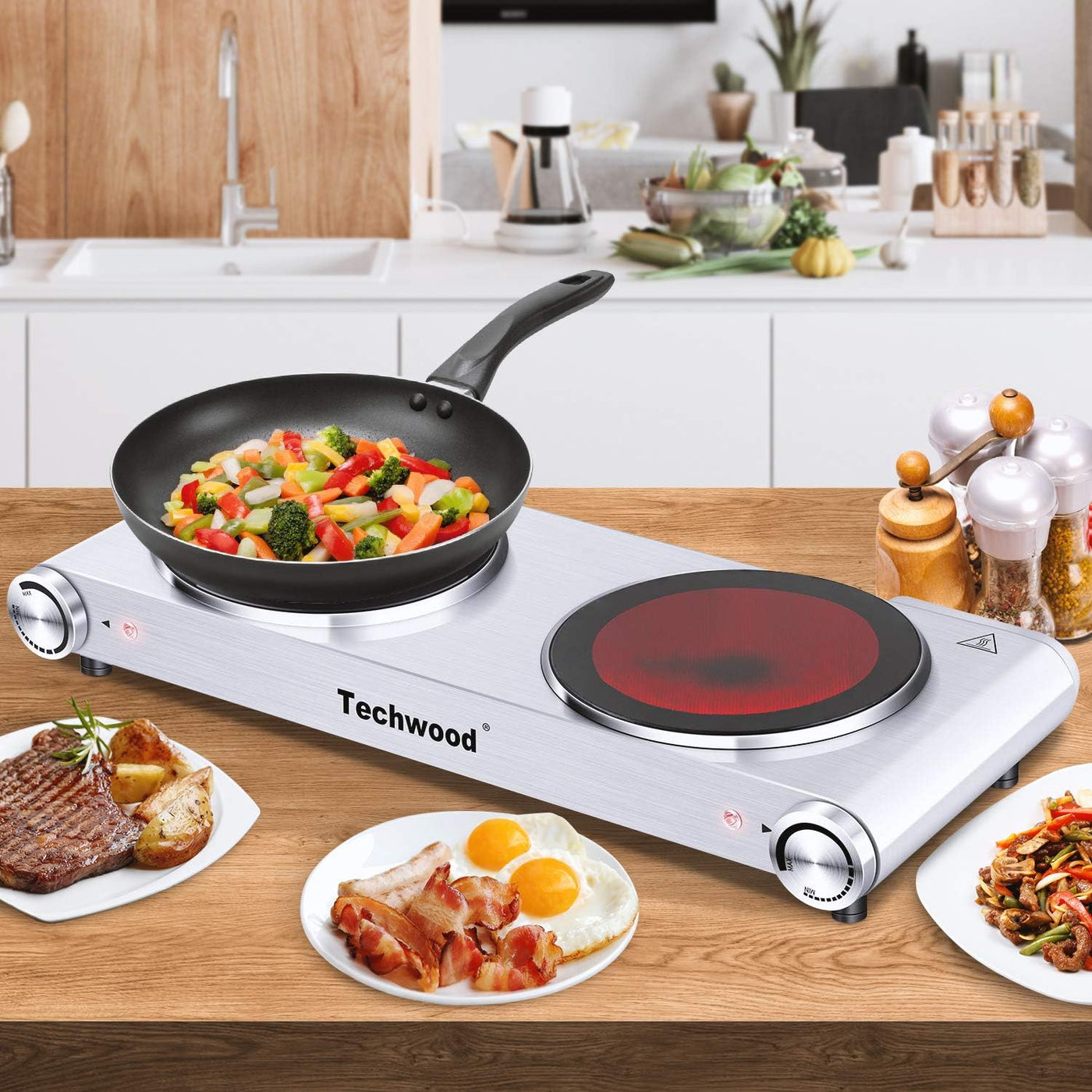 Techwood 1500W Hot Plate Electric Stove Single Burner Countertop Infrared Ceramic Cooktop, Portable Ceramic Glass & Stainless Steel