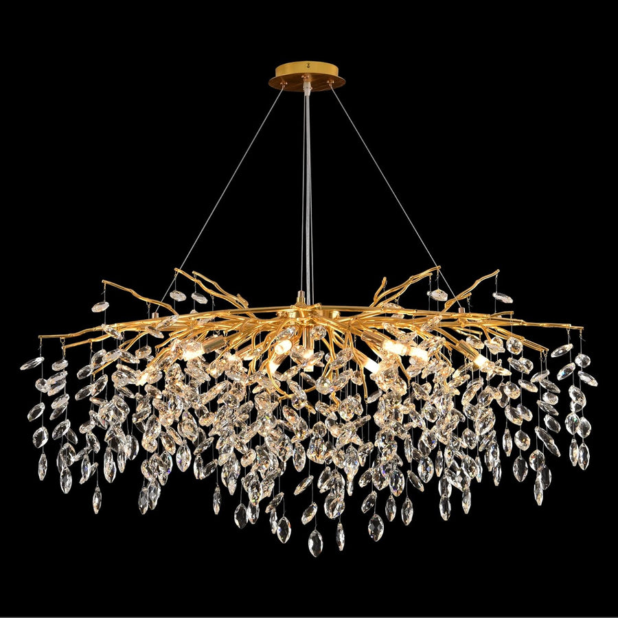 Modern Rectangle Crystal Tree Branch Chandelier, L40'' Large Gold Linear - $150