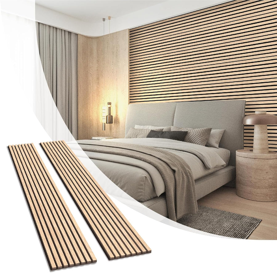 Olanglab Wood Slat Wall Panels, 2 Pack Wood Slats for Wall, 94.48"x 12.59"x 0.82" - $85