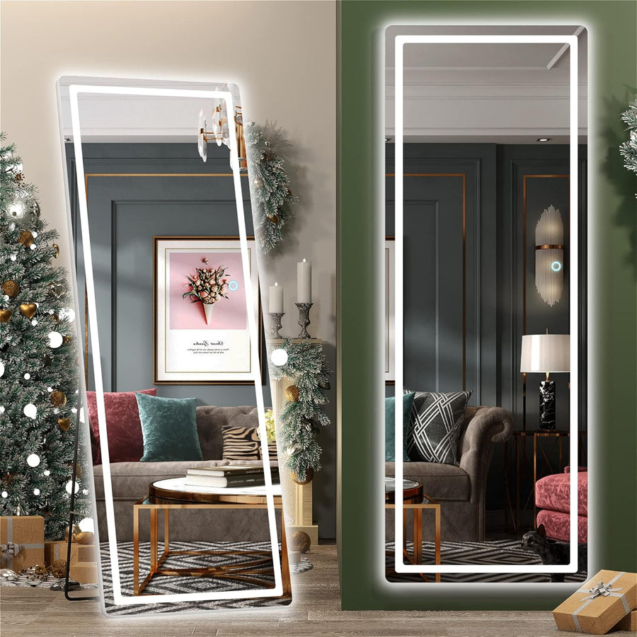 Hasipu Full Length Mirror with Lights, 65" x 22" Lighted Floor Standing LED Mirror - $110