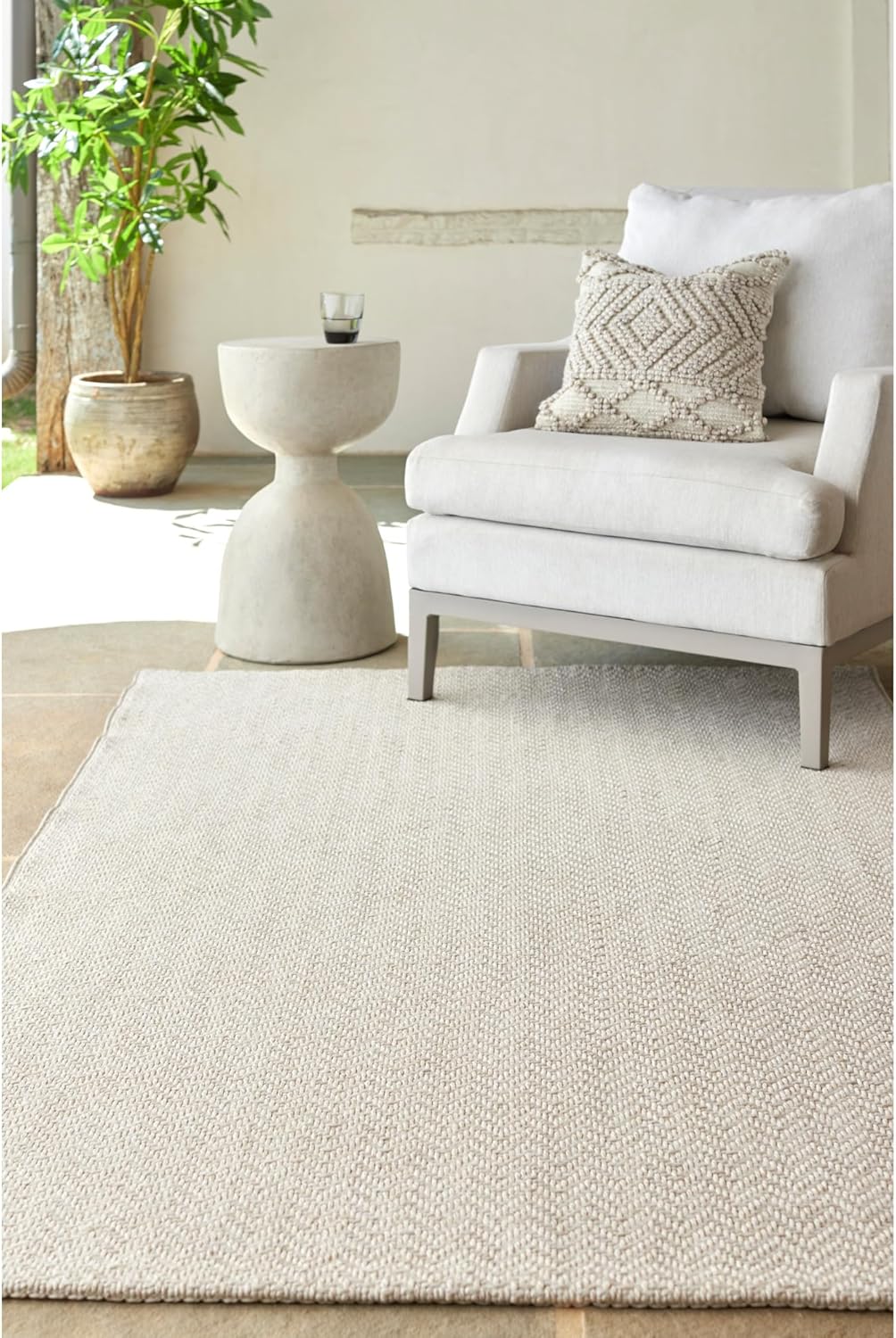 Livabliss x Becki Owens Birdie Neutral Outdoor Area Rug, 5'1" x 7', Light Silver - $80