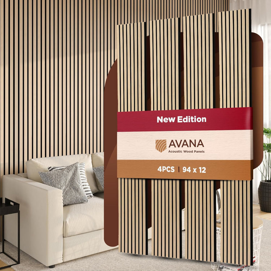 Avana Acoustic Wood Wall Panels – 94.4 x 12.6 Inch White Oak Acoustic Panels 4 PCs - $115