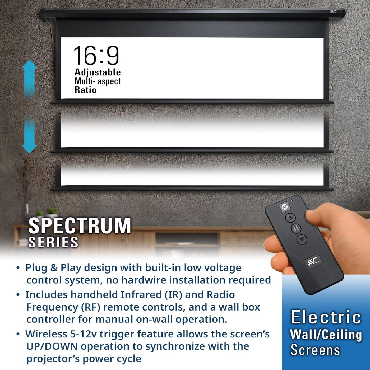 Projector Screen Elite Screens Spectrum, 128-INCH Diag 16:10, Motorized - $330