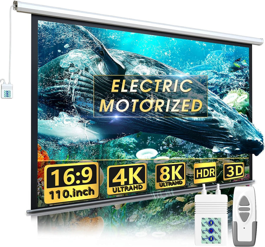 Aoxun 110" Motorized Projector Screen - Indoor and Outdoor Movies Screen 110 inch - $130