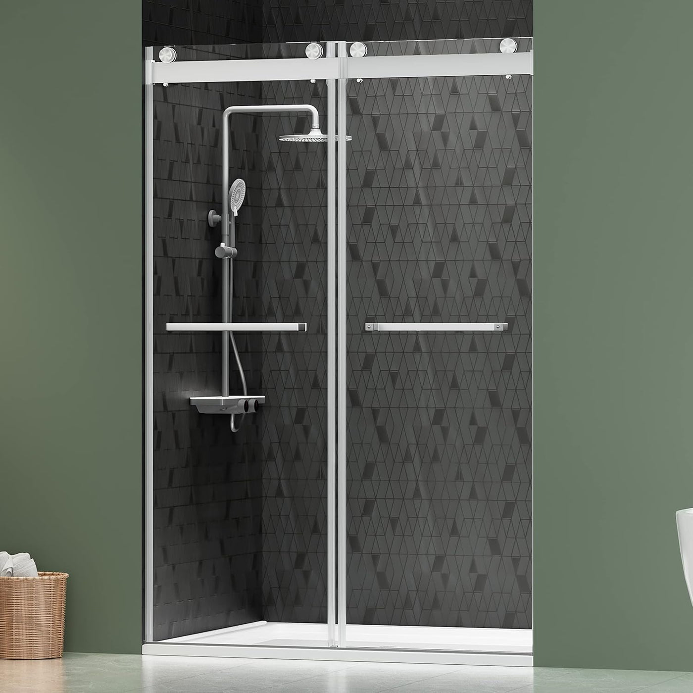 DELAVIN 48" W x 75" H Frameless Shower Door, Double Sliding Shower Door - $335