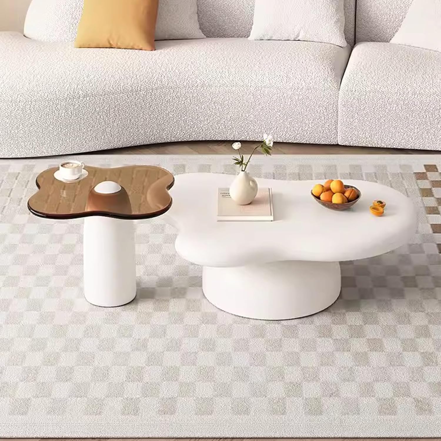 Cloud Coffee Table Set of 2, Modern Irregular Coffee Table with Small End Table - $240