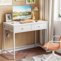 Furologee White Small Computer Desk with 2 Fabric Drawers - $35