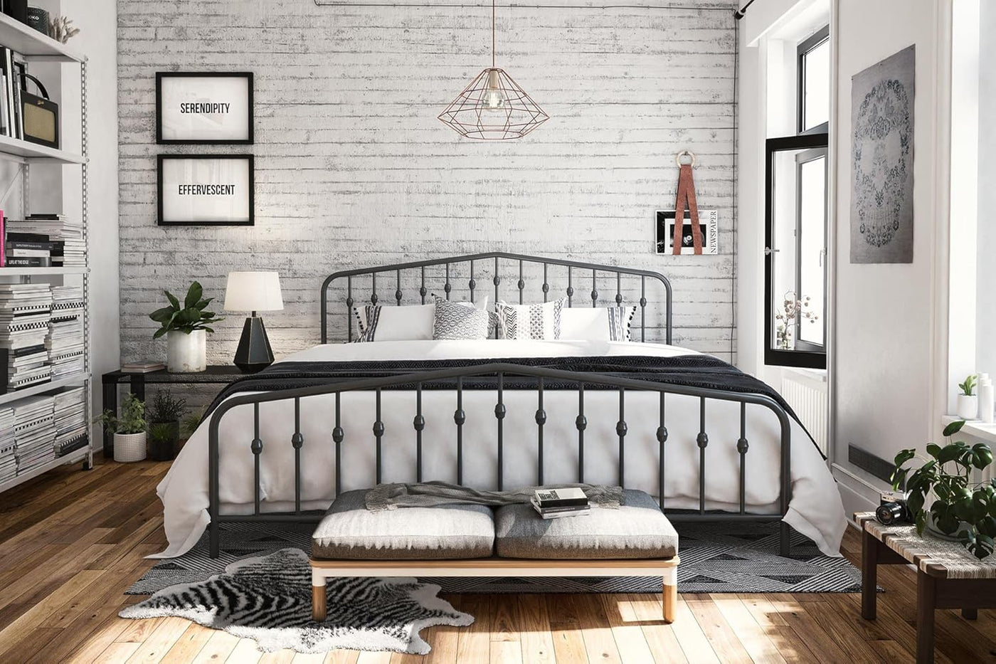 Novogratz Bushwick Metal Platform Bed Frame with Headboard, King, Gunmetal Grey - $140