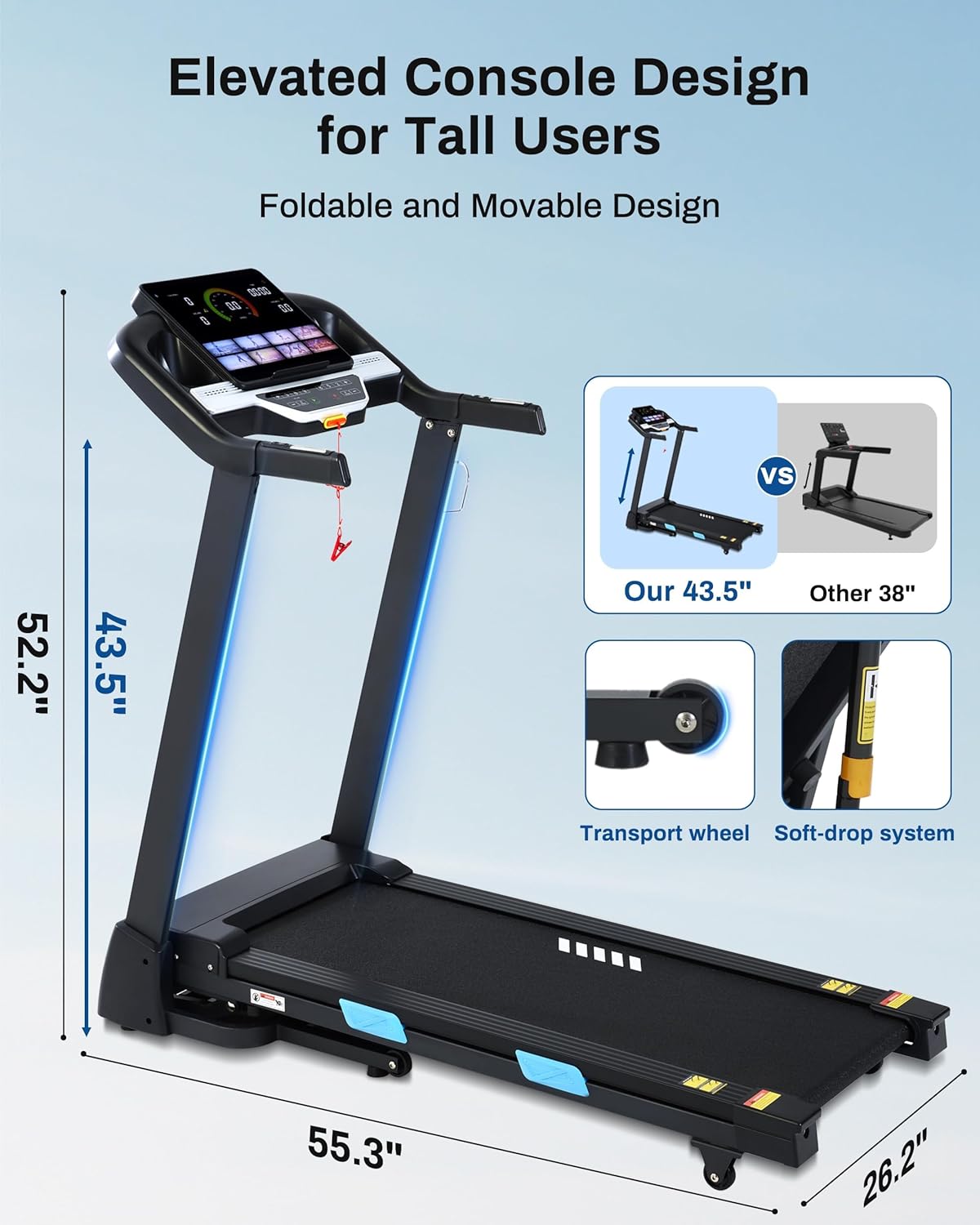Auto Incline Treadmill - 300+ LBS Capacity 3.5HP Folding Treadmills - $280