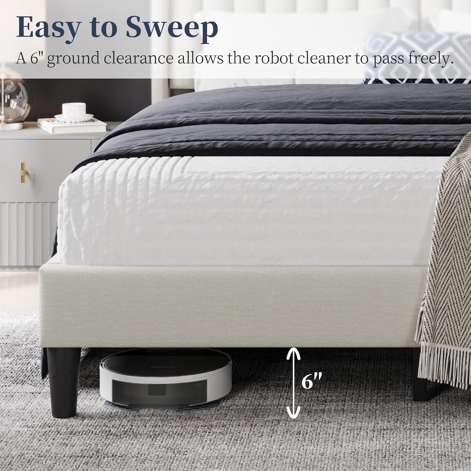 Yaheetech Queen Bed Frame Upholstered Platform Bed with Fabric Headboard - $90