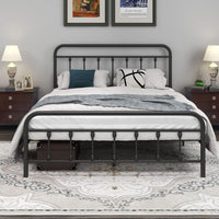 DUMEE Metal Queen Bed Frame with Headboard and Footboard, Textured Black - $110