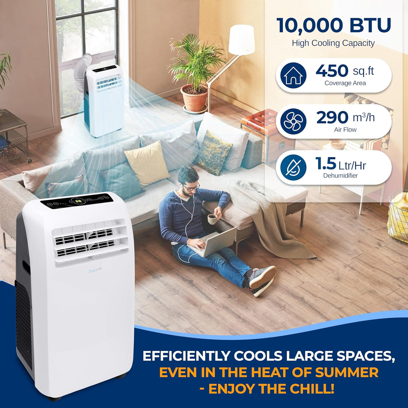 SereneLife Small Air Conditioner Portable 10,000 BTU with Built-in Dehumidifier - $165