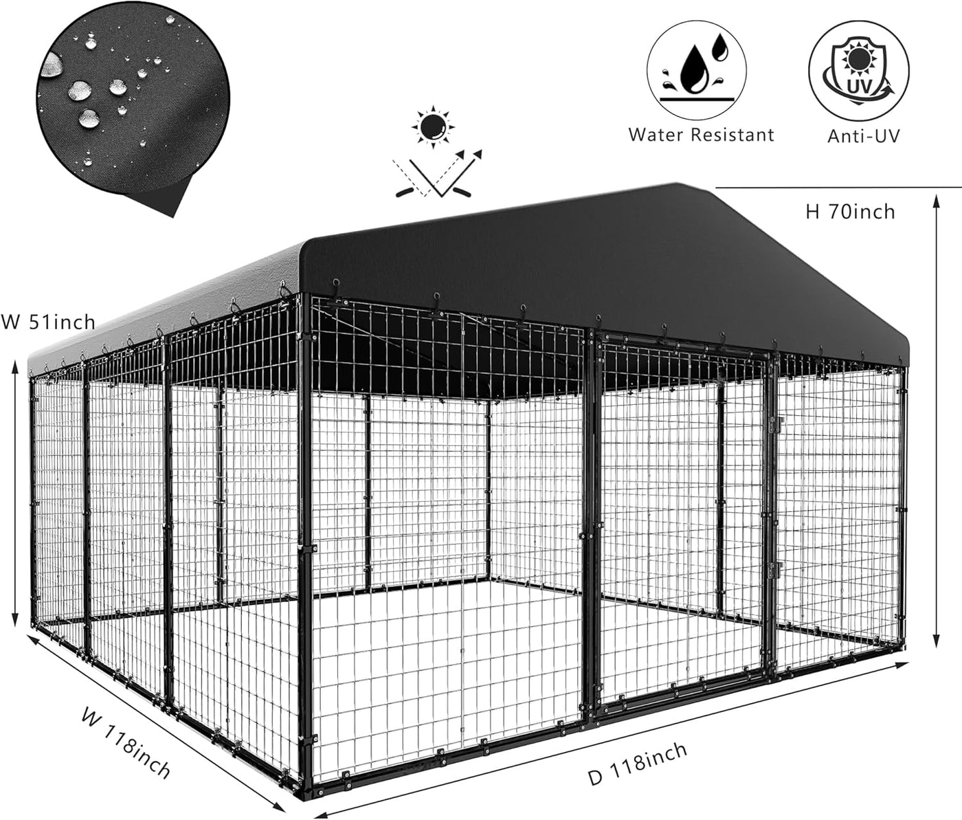 Large Outdoor Dog Kennel,W 118" x D 118" x H 70" Heavy Duty Dog Cage - $150