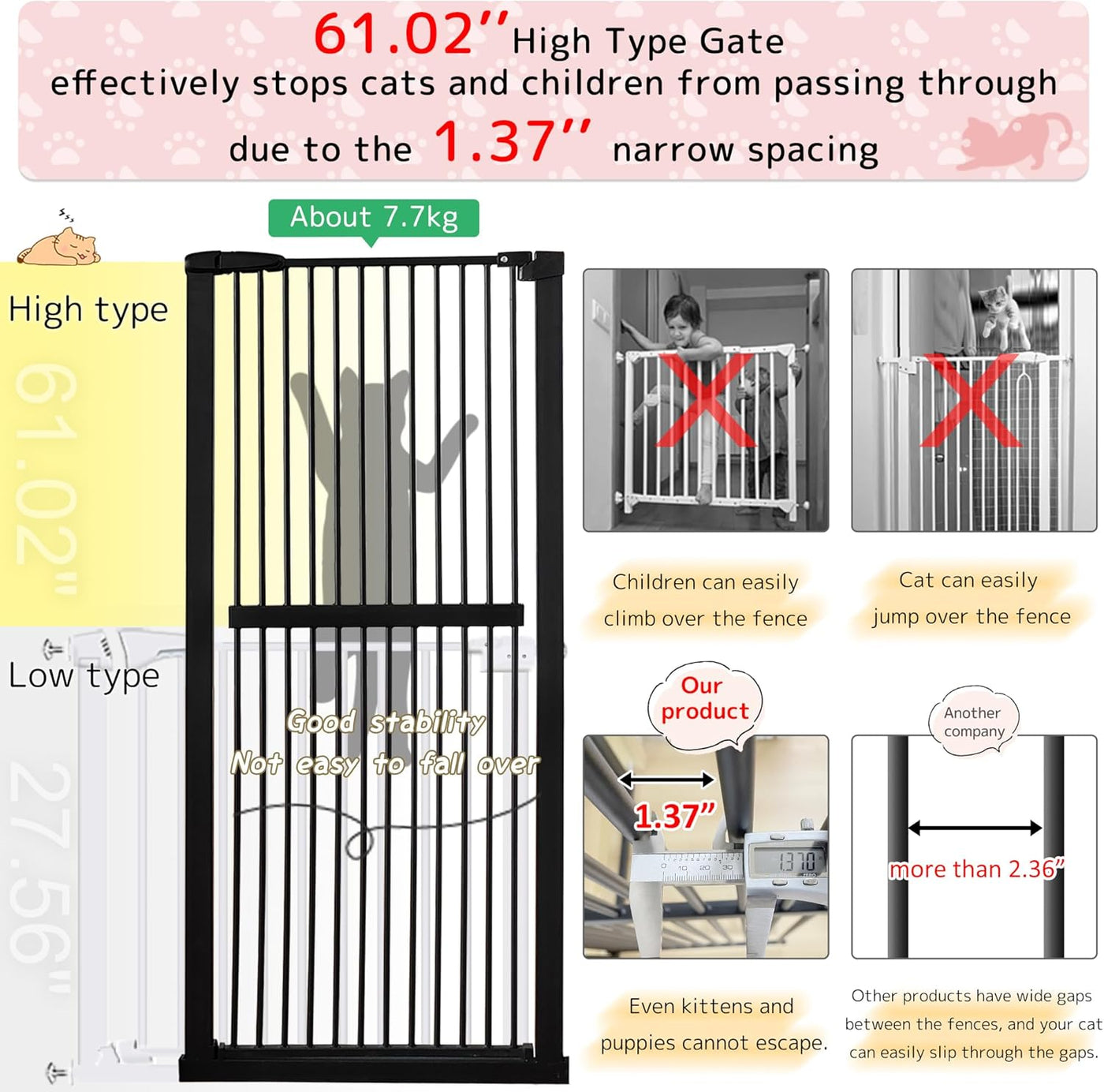 Lumizone Extra Tall Pet Gate 61.02" High Pressure Mounted 34.06"-38.38" Extra Wide - $120