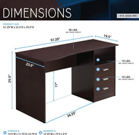 Techni Mobili Classic Computer Desk with Multiple Drawers, 29.5" x 23.6" x 51.2" - $65