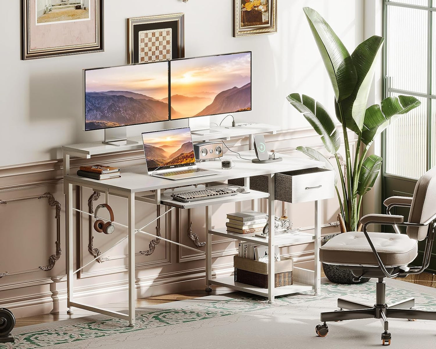 AODK Computer Desk with Keyboard Tray, 48 Inch Office Desk with Power Outlet - $120