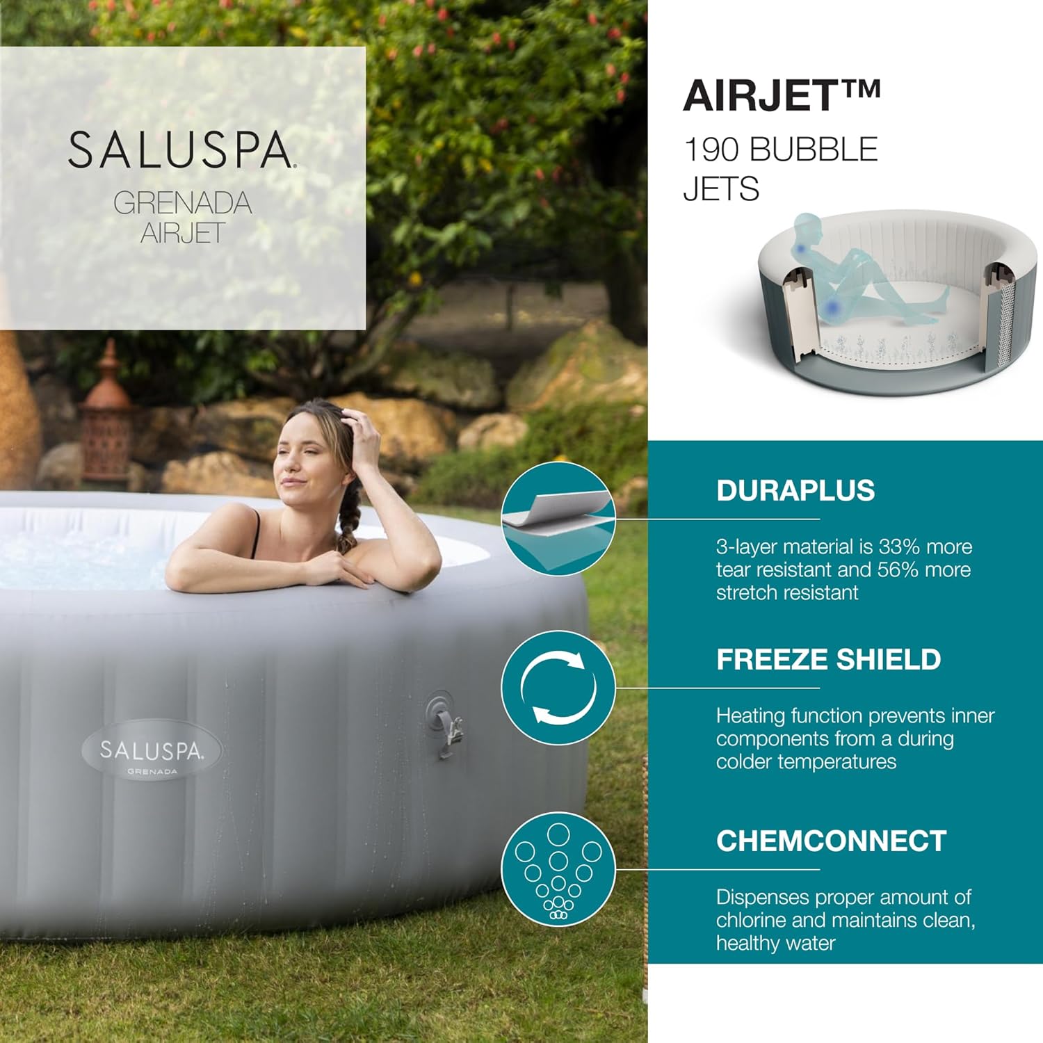 Bestway SaluSpa Grenada AirJet Inflatable Hot Tub - Thumbnail 4