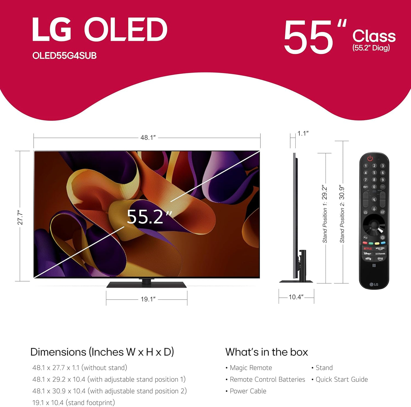 LG 55-Inch Class OLED evo G4 Series Smart TV 4K Processor Flat Screen - $1550