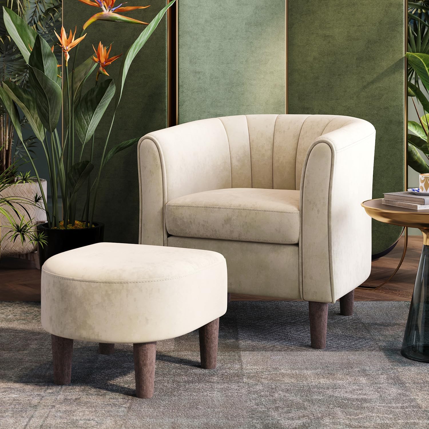 LINSY Accent Chair with Ottoman, Modern Barrel Chair Comfy Armchair Reading Chair - $90