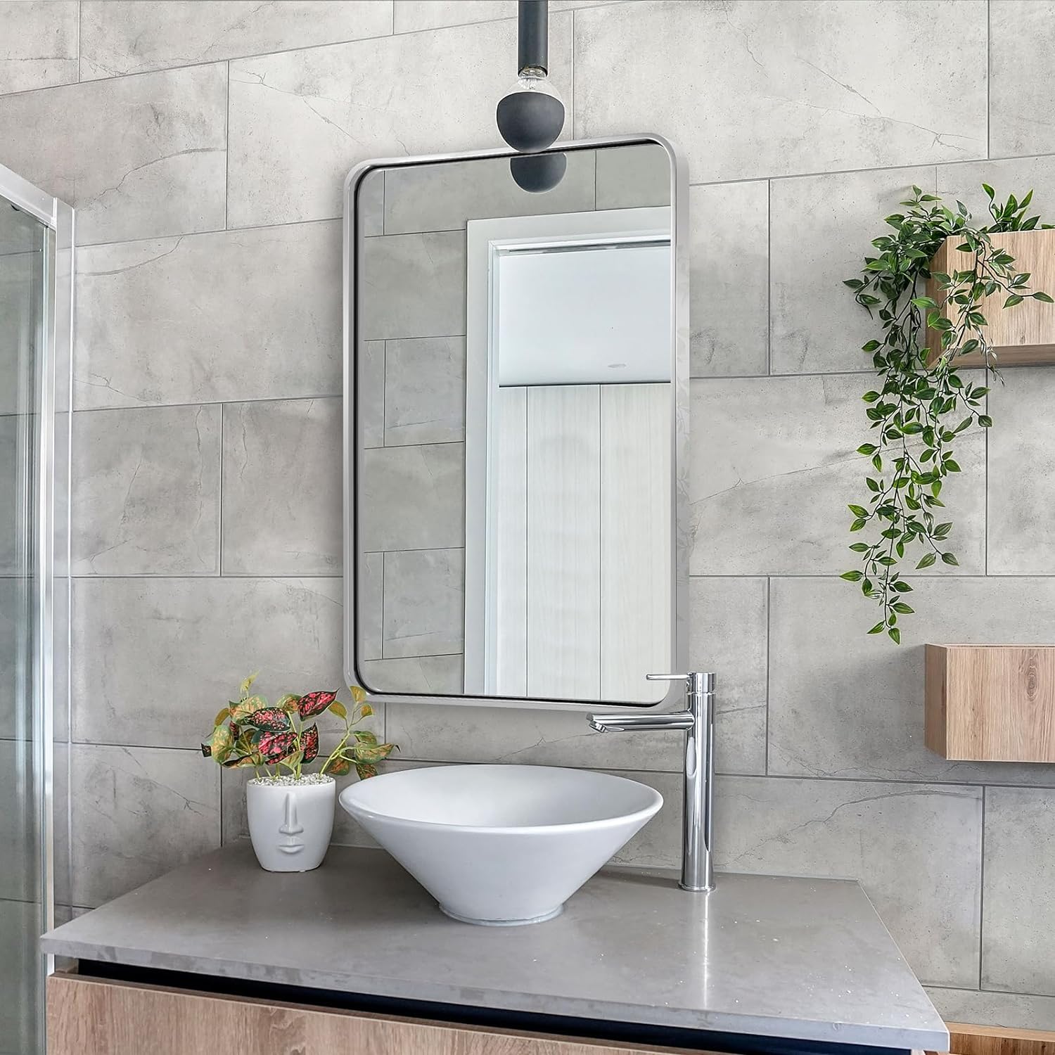 ANDY STAR Chrome Bathroom Mirror, 22x30’’ Rounded Rectangle Mirror - $85
