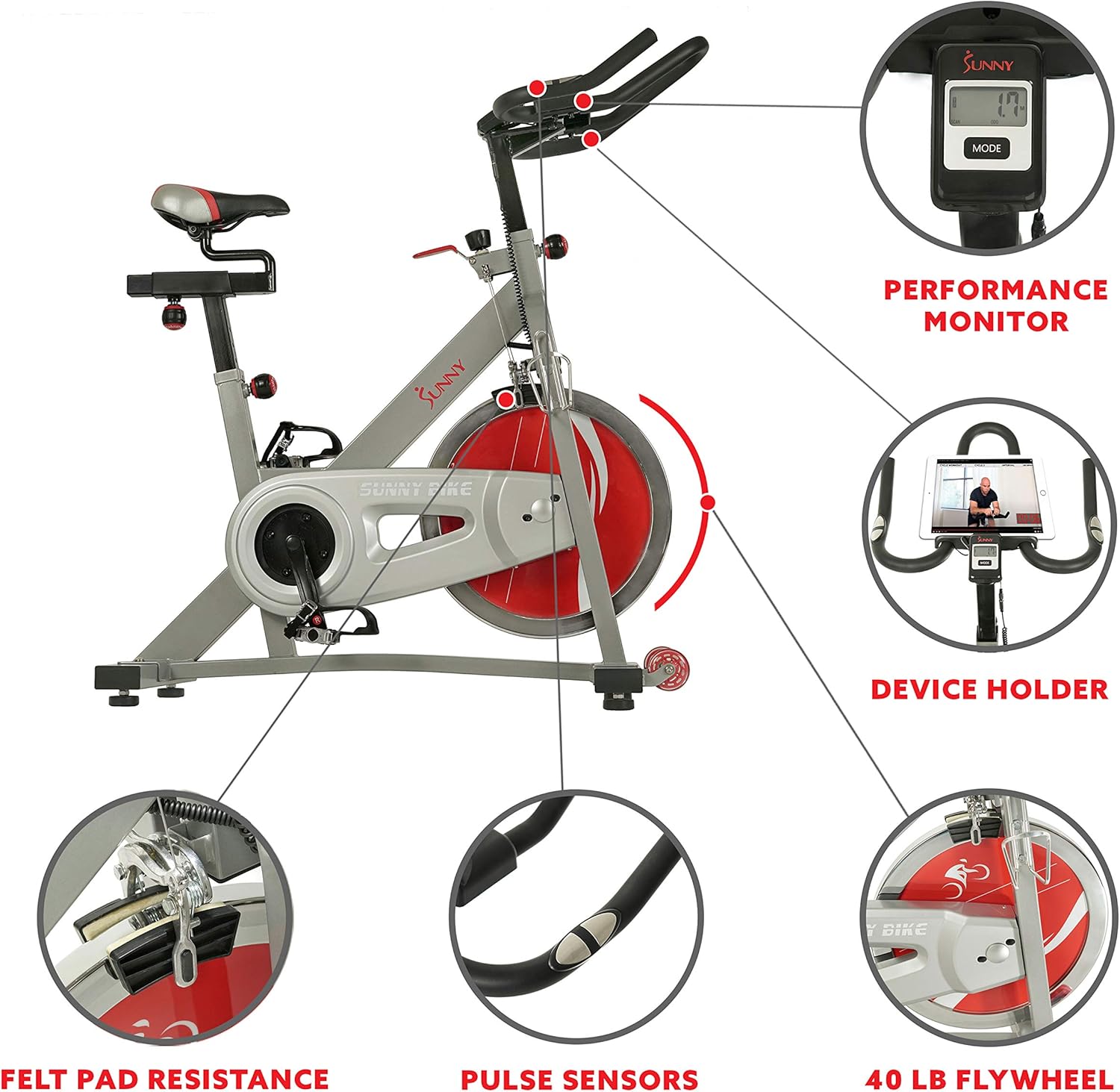 Sunny Health & Fitness Pro Cycling Stationary Bike, 40 LB Flywheel - $130