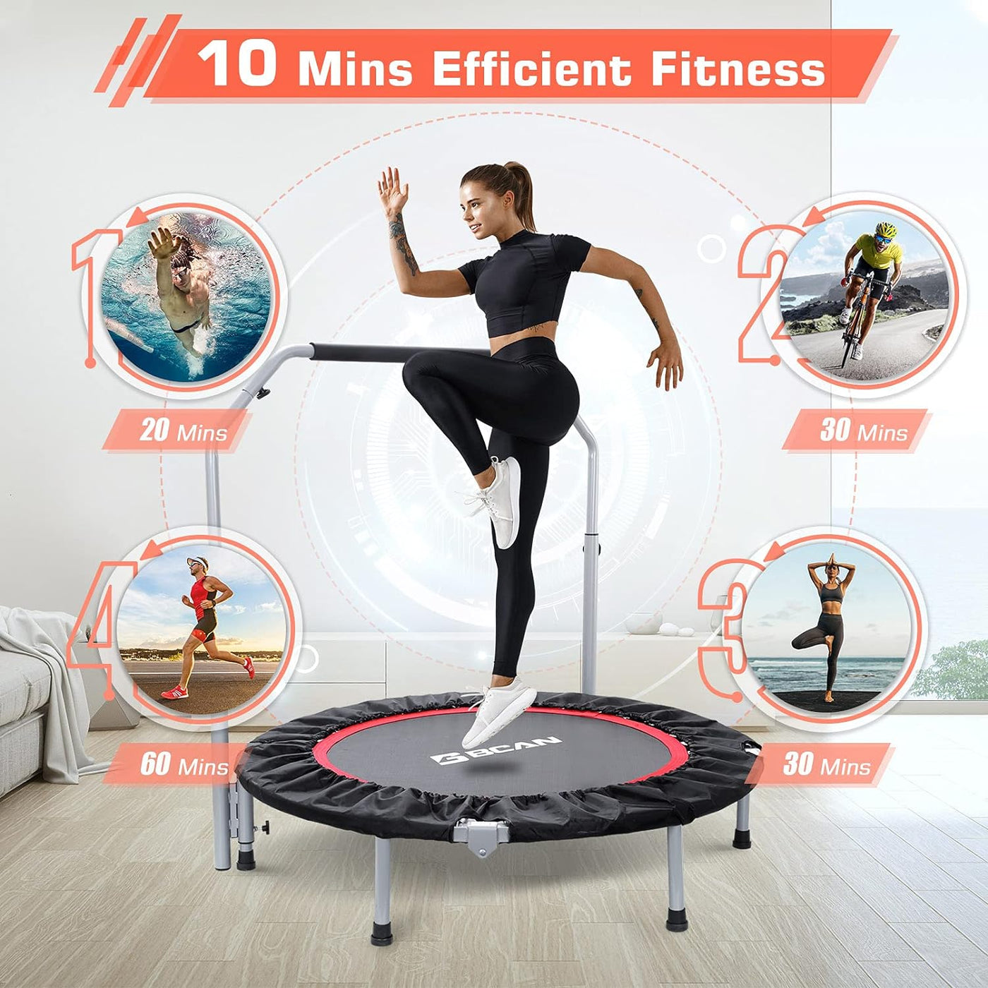 BCAN 40/48" Foldable Mini Trampoline Max Load 330lbs/440lbs, Fitness Rebounder - $70