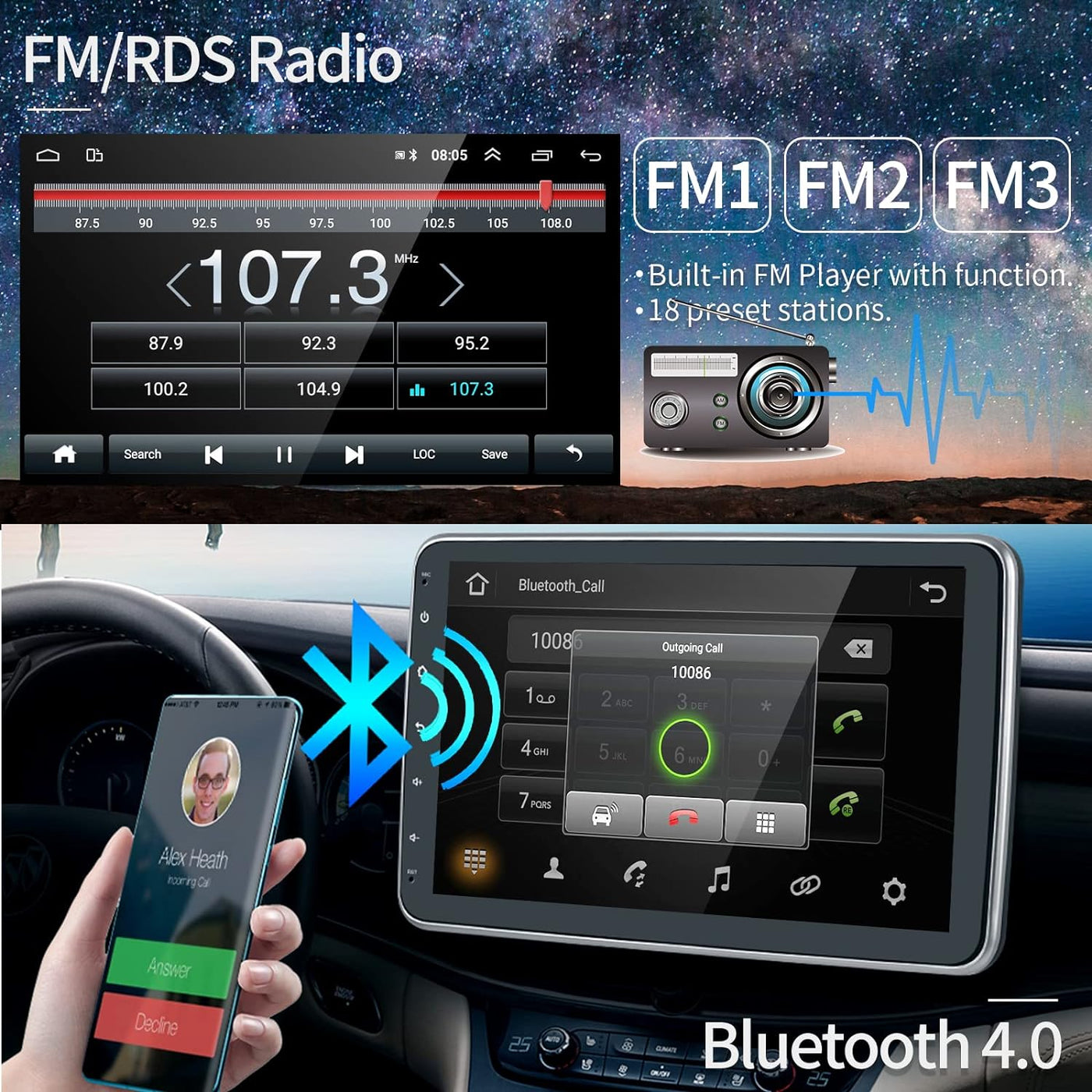 podofo Android Single Din Car Stereo 10 Inch HD - $80