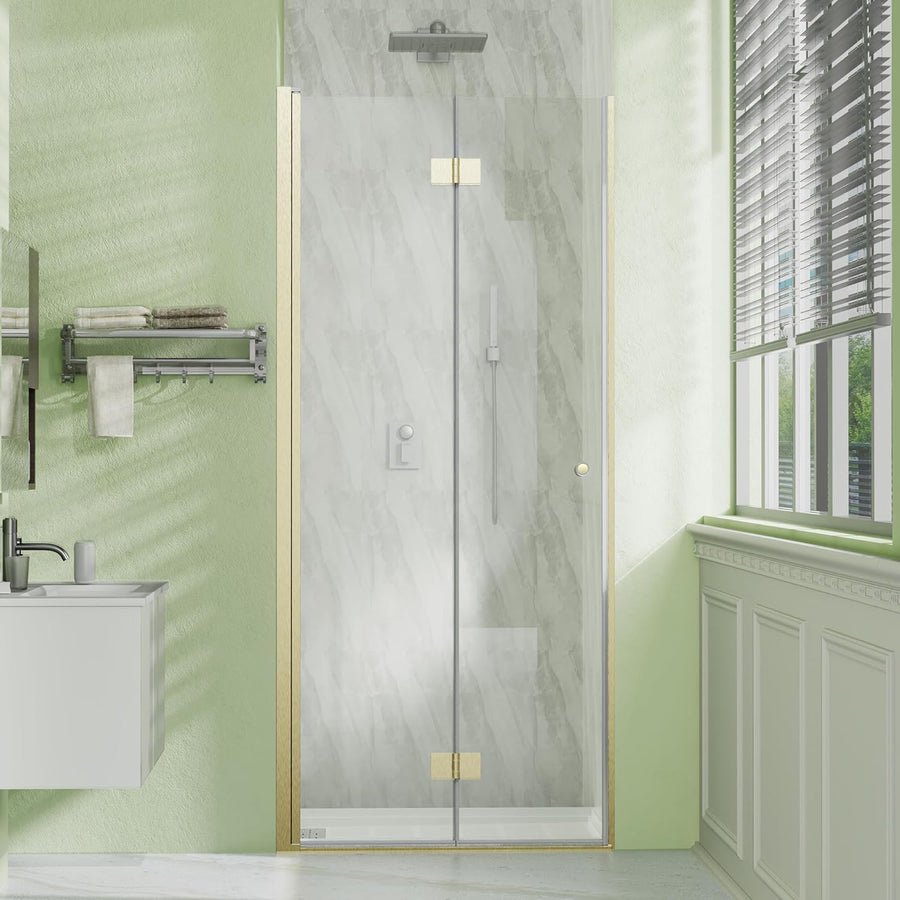 Sunrosa Frameless Bifold Shower Door, 34" W x 72" H Hinged Folding Shower Door - $210