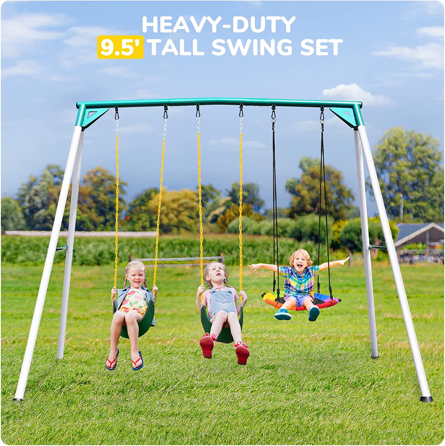 Hapfan 9.5' Heavy Duty Swing Sets for Backyard -$370