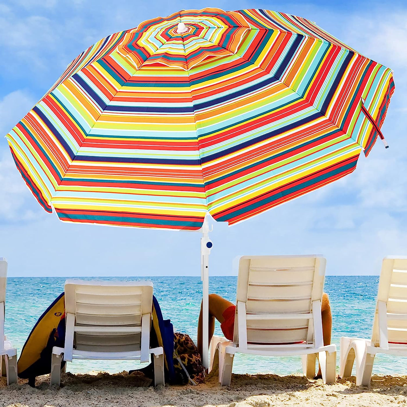 KITADIN 6.5FT Beach Umbrella for Sand Portable Outdoor Beach Umbrella - $25
