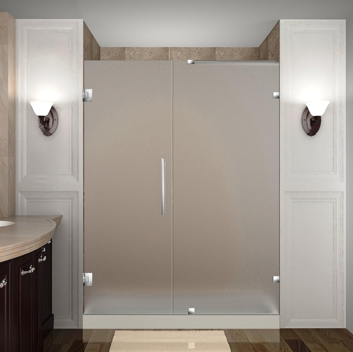 Aston Nautis Frameless Hinged Shower Door in Frosted Glass, 59" x 72" (Glass only) - $435