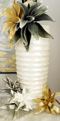 Deco 79 Capiz Shell Decorative Vase Tall Floor Centerpiece Vase with Ripple Design - $155