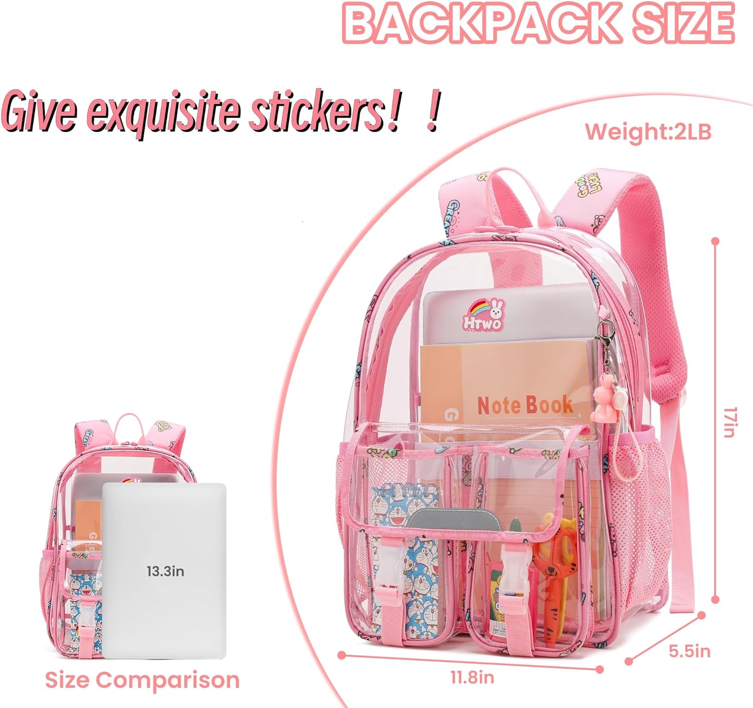 HTWO Clear Backpack For Girls Clear Book Bag (Pink) - $20