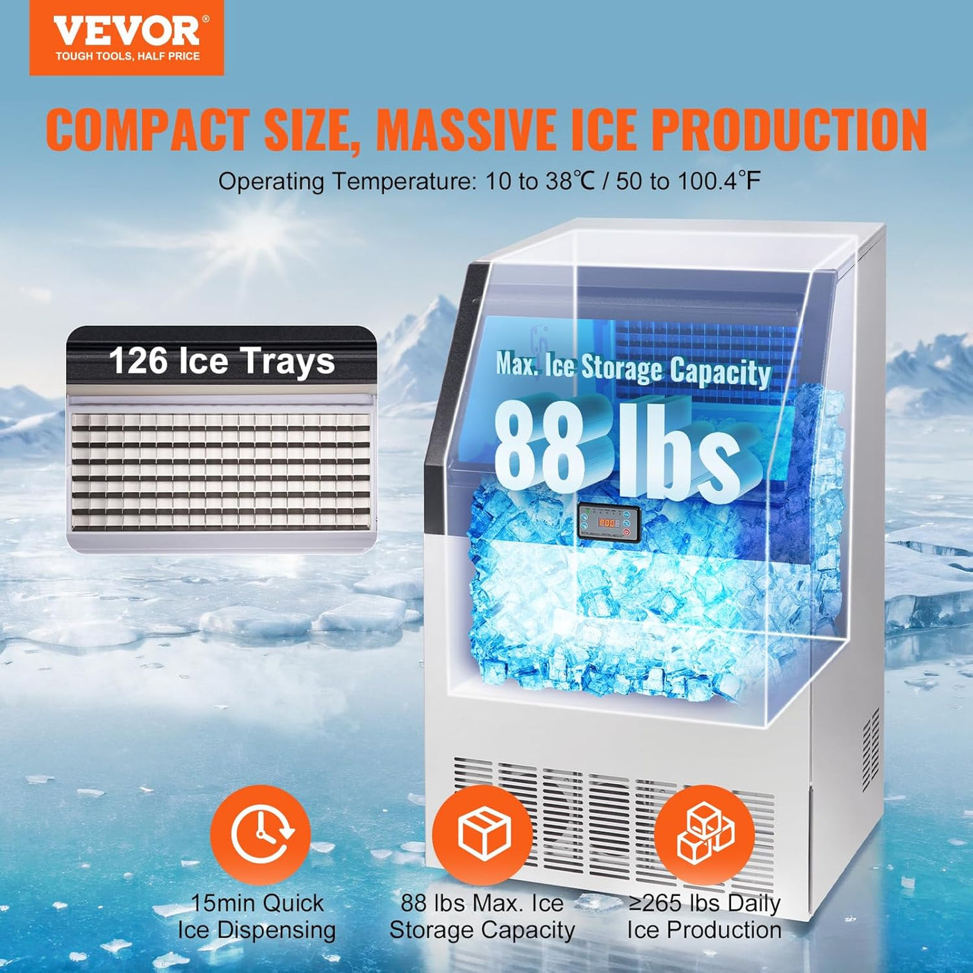 VEVOR Commercial Ice Maker Machine, 265lbs/24H, Ice Maker Machine - $415