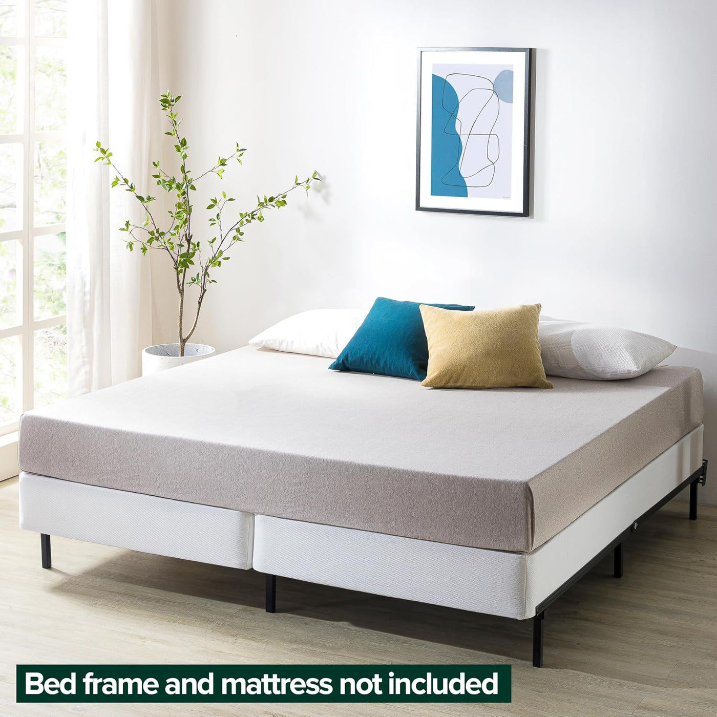 ZINUS No Assembly Metal Box Spring, 7.5 In White Mattress Foundation, Split King - $115