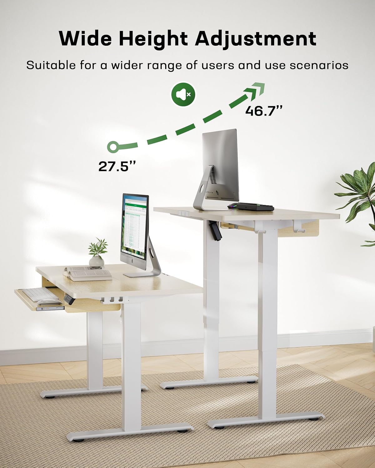 Marsail Standing Desk Adjustable Height With Extra Large Keyboard Tray ...