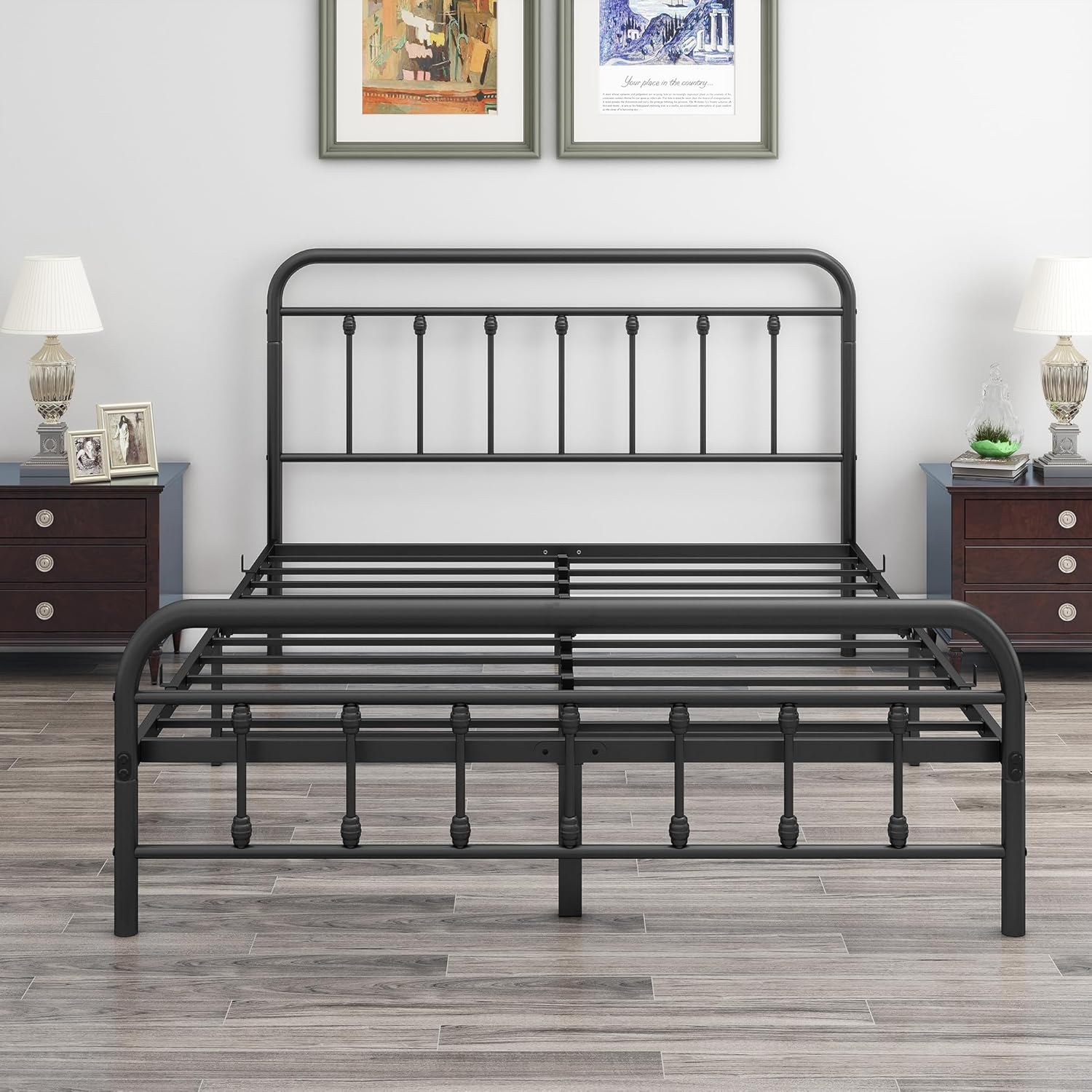 DUMEE Metal Queen Bed Frame with Headboard and Footboard, Textured Black - $110