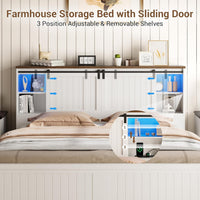 Farmhouse Bed Frame Full Size with LED Lights and Charging Station - $170