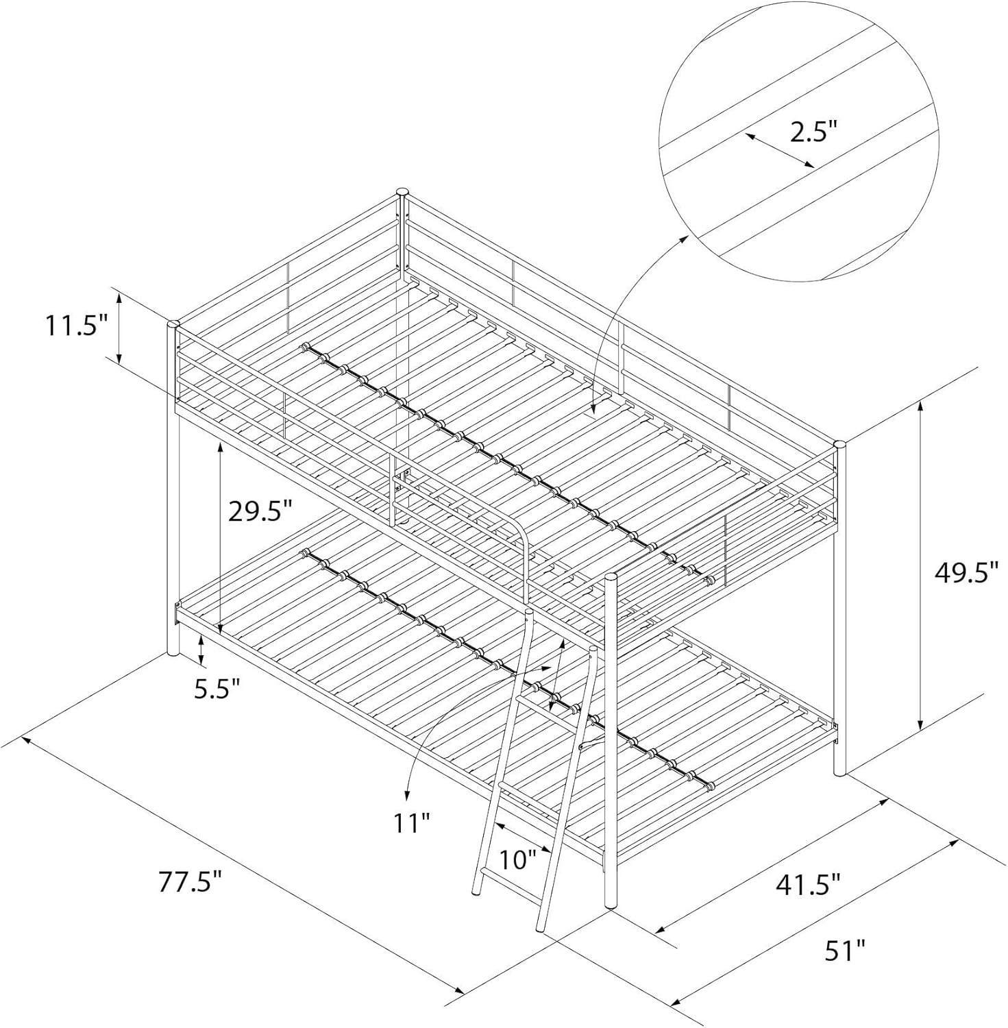 DHP Junior Twin Bunk Bed, Ideal for Small Spaces, Metal Frame, Silver - $95