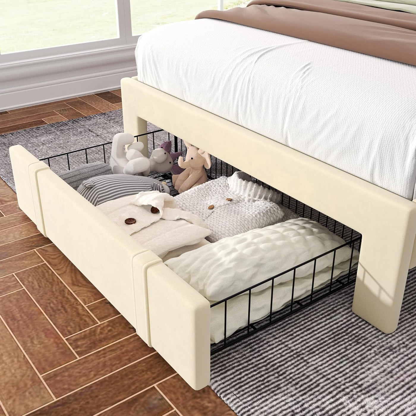 VECELO Twin Platform Bed Frame with Storage Drawer, Adjustable Headboard - $80