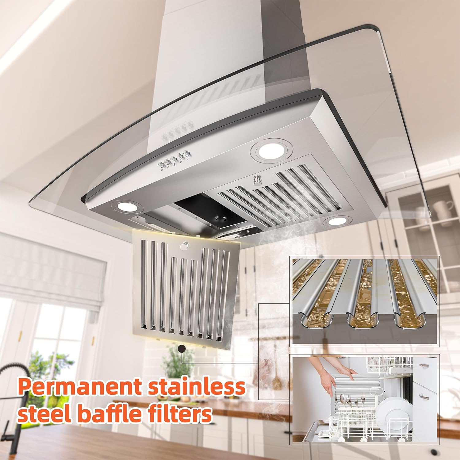 FIREGAS Island Range Hood 30 inch with 700 CFM, Ceiling Mount Kitchen Vent Hood - $205